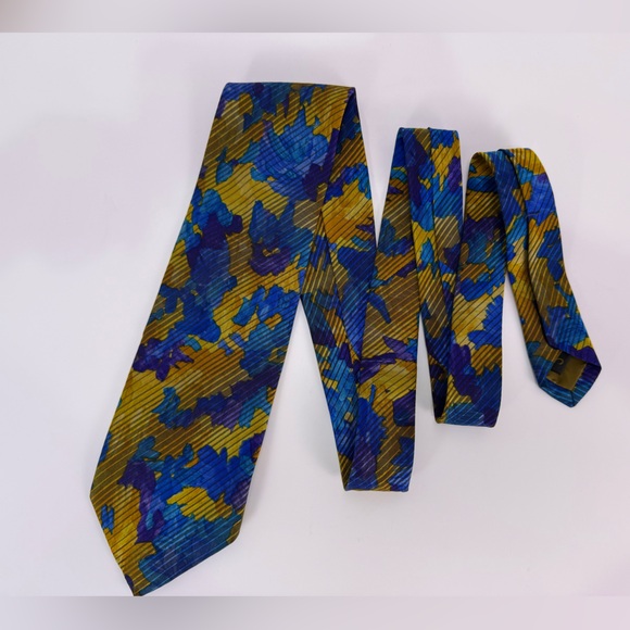 Vintage Robert Talbott Nordstrom Anniversary Silk Tie Blue Gold Abstract Stripe - Picture 3 of 8